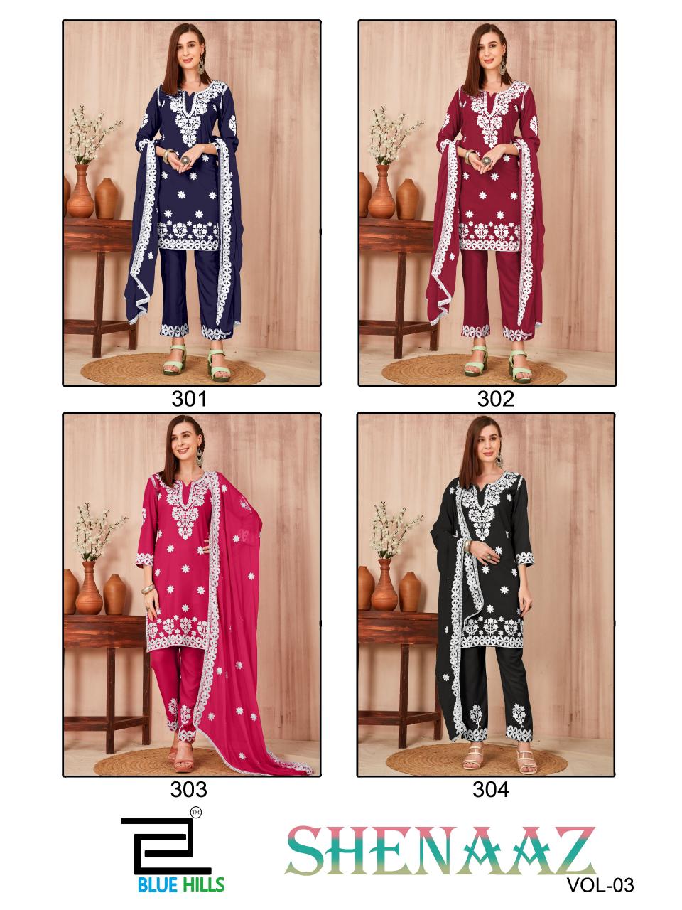 Shenaaz Vol 3 By Blue Hills Designer Embroidery Kurti With Bottom Dupatta Wholesale Shop In Surat
